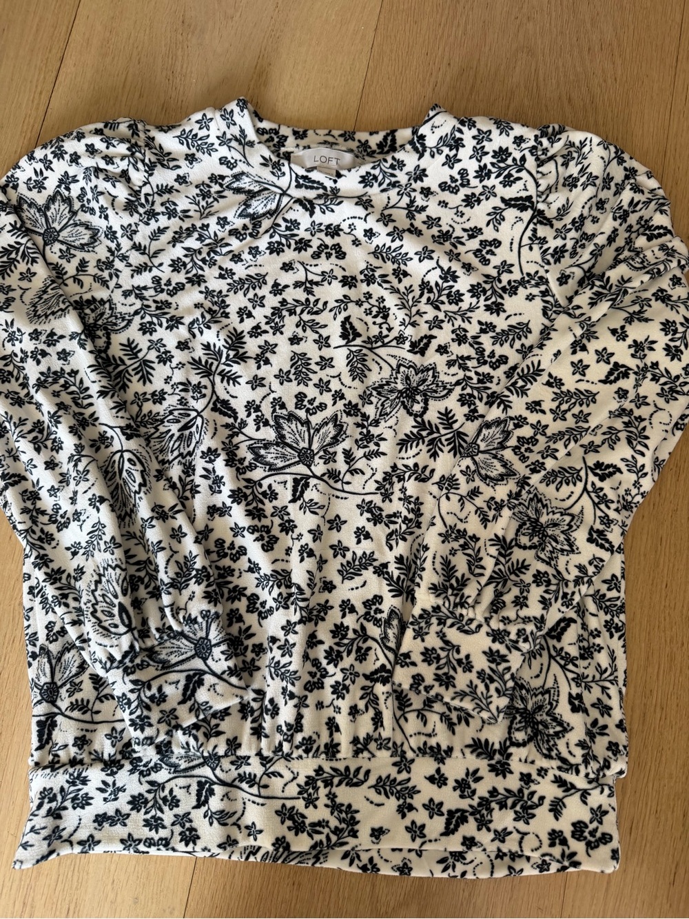 LOFT White and Black Floral Knit Top